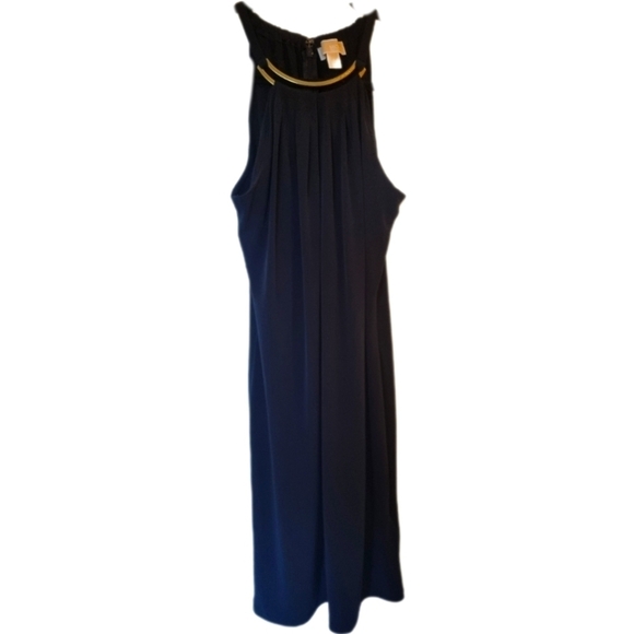 Michael Kors black halter dress with gold necklace accent - Picture 2 of 6